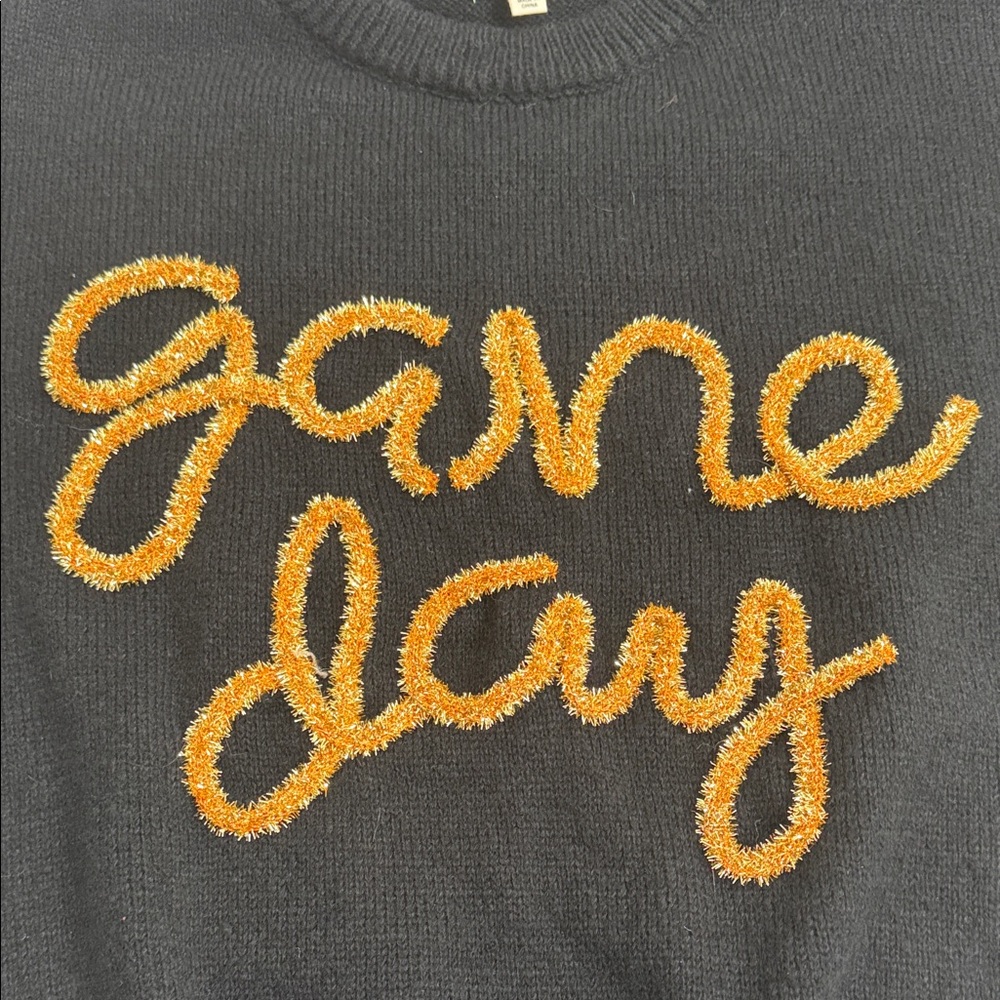 BiBi It's Game Day Black/Gold Puff Sleeve Sweater Size Large - Picture 6 of 7